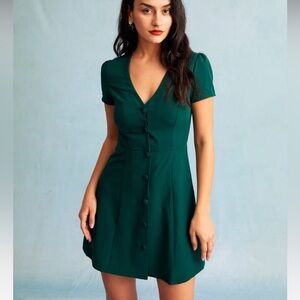 RIHOAS Emerald Green V-Neck Button Front Short Dress